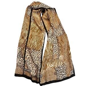Accessory Street Scarf Animal Patchwork Zebra Leopard Silk Tan Brown